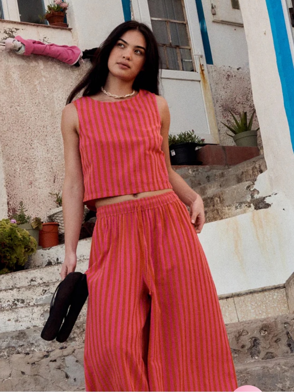 Lucy & Yak Aster - Cotton & Linen Trousers in Pink & Orange Stripe